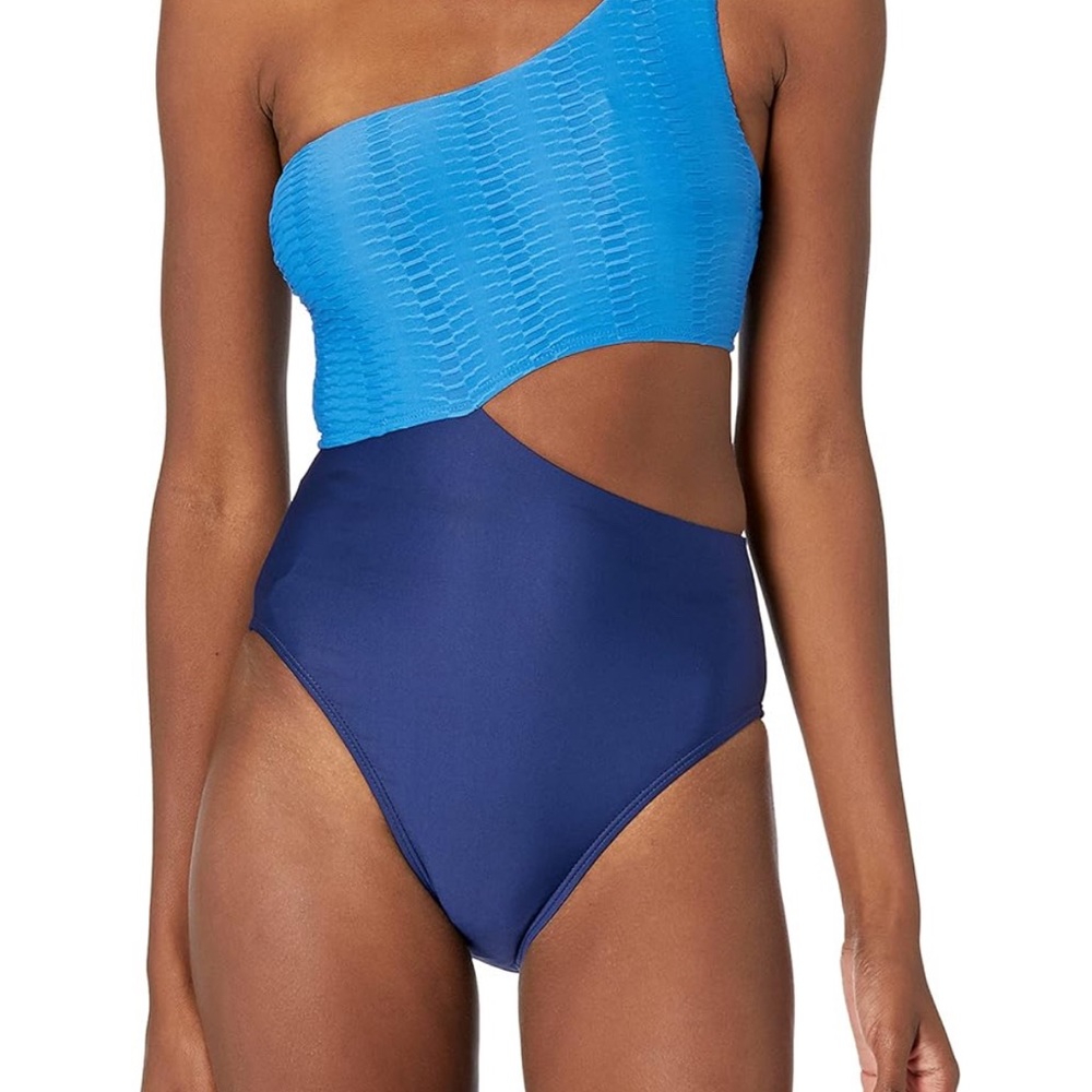 Splendid Blue Color Block One Piece Cut Out Swimsuit